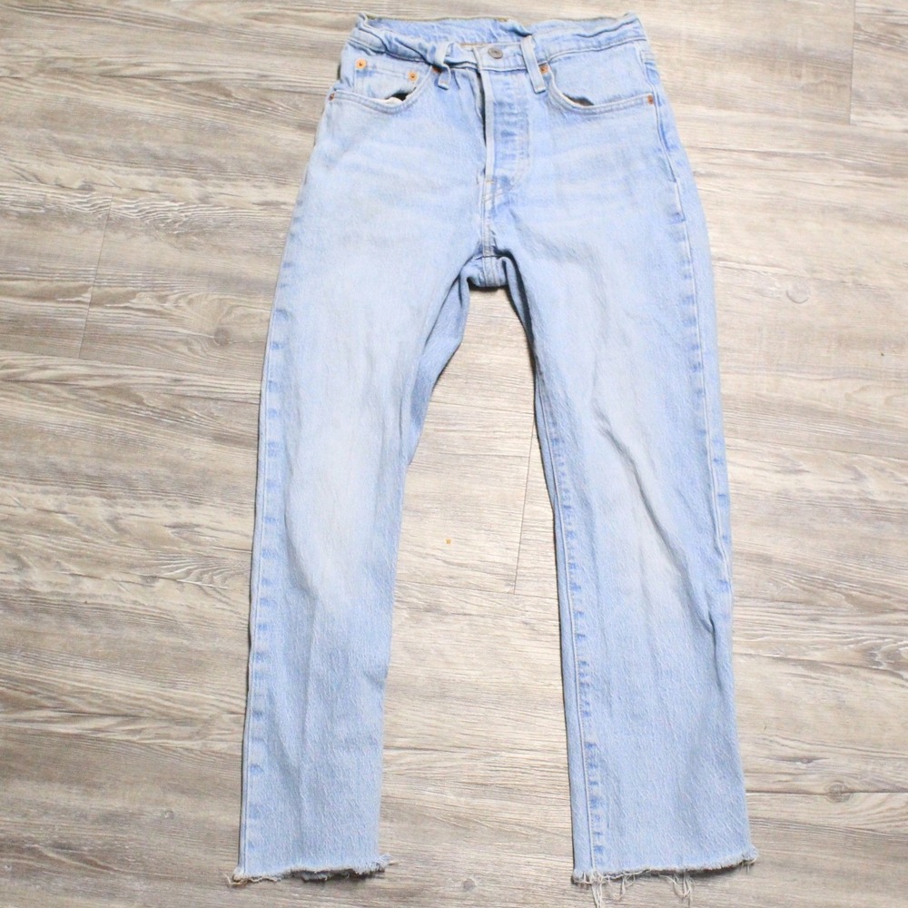 Levis 501 Jeans Women's W25 L30 Skinny Blue Light Wash Raw Hem Button Fly